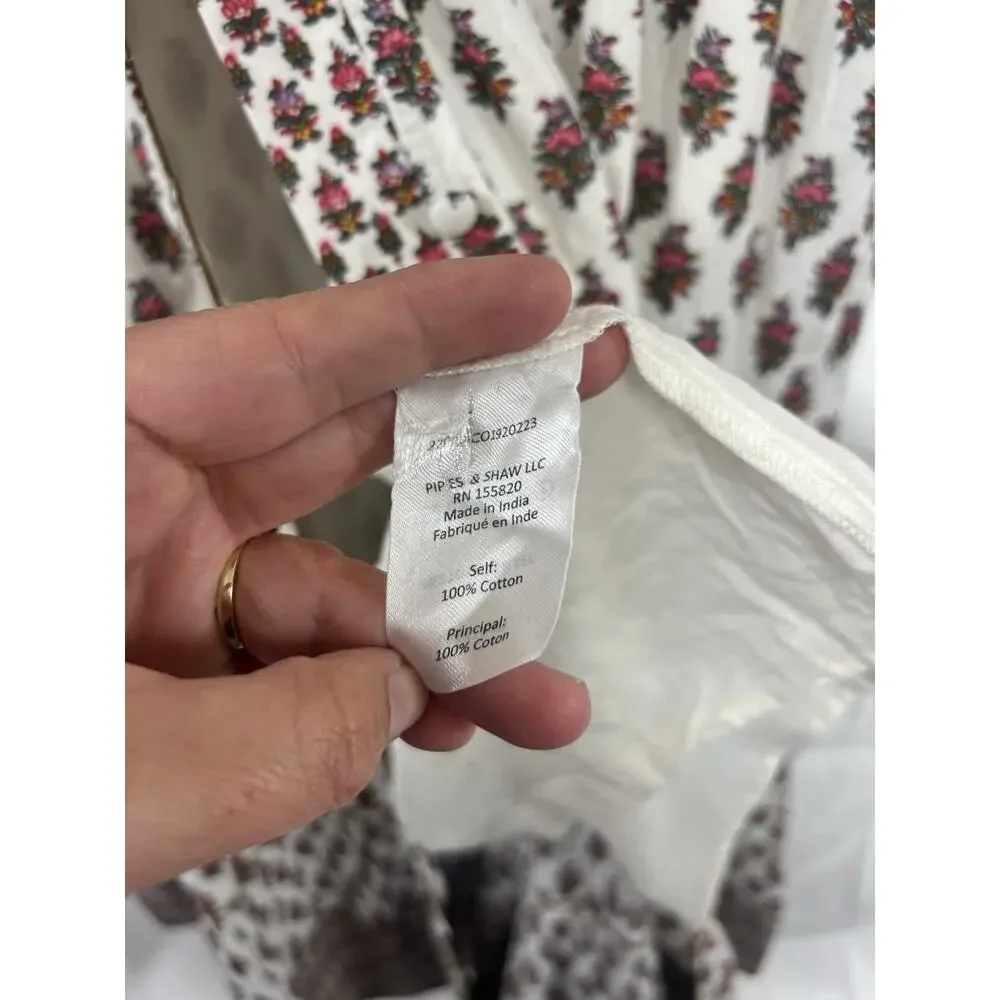 Veronica Beard Midi Dress Alessandra 0 XS White Floral Block Print Boho Cotton